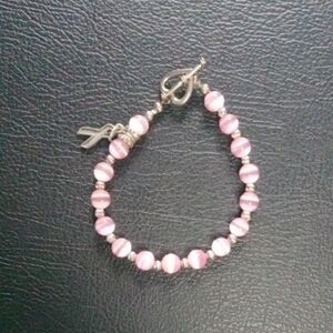 Breast Cancer Awareness Support Pink Beaded Bracelet with Charm Women's Jewelry